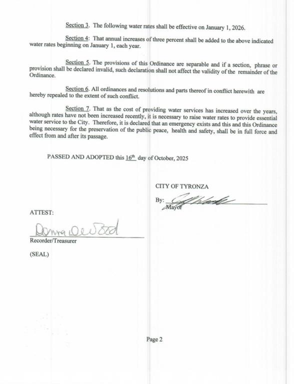 Water Rate Ordinance: 2025 - 003